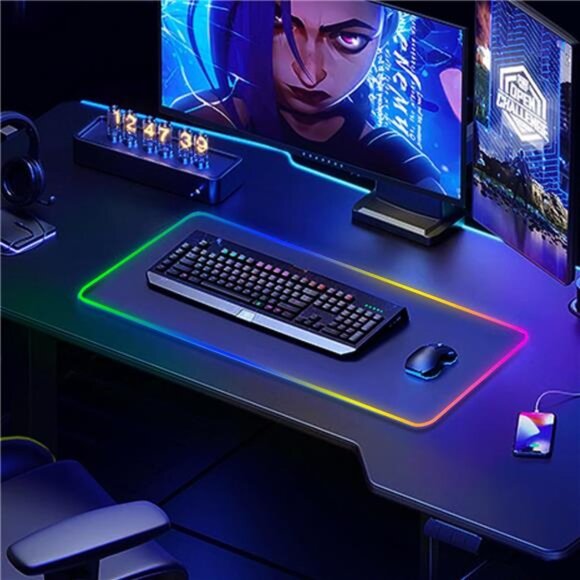 Large RGB Gaming Mouse Pad -15 Light Modes Touch Control Extended Soft Computer - Picture 6 of 8